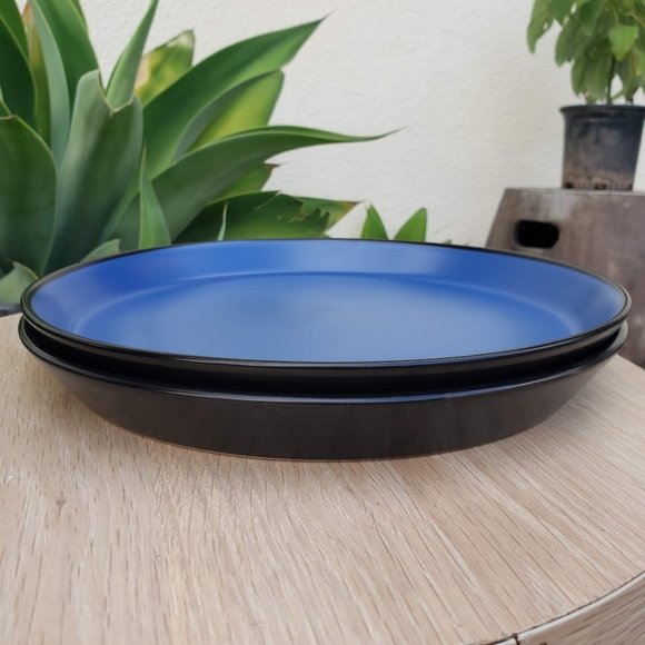 NEW Stone Lain 2 Piece Plates Stoneware Dinnerware Blue and Black Dishwasher an - Picture 2 of 7
